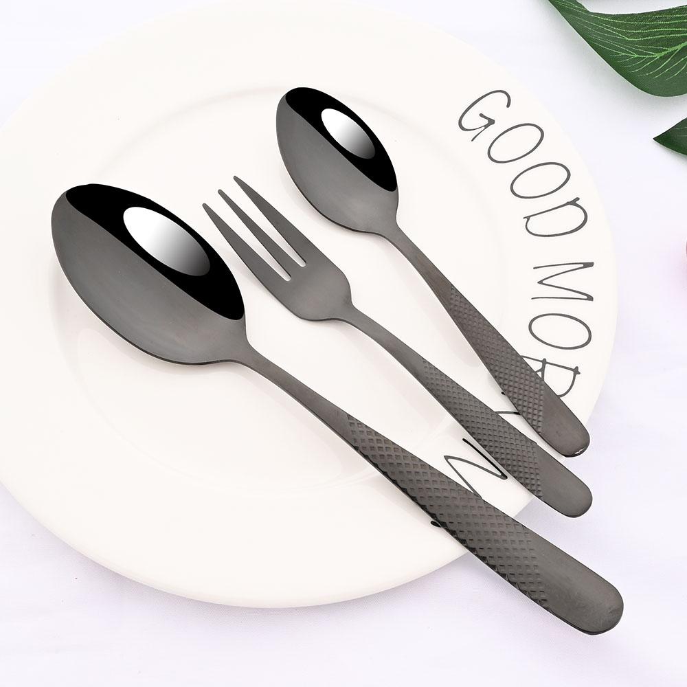 Luxury Black Flatware Cutlery Set Stainless Steel Silverware Dinnerware Set Mirror Dinner Fork Knife Coffee Spoon Tableware Set