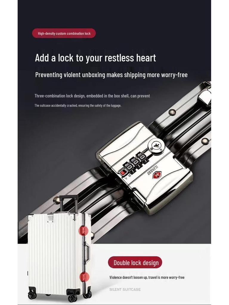 28" Women's Suitcase: Thick Aluminum Frame, Large Capacity, Silent Universal Wheels, Durable Travel Design. Logo Customization Available.