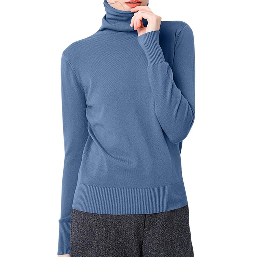 Women's Casual And Fashionable Knitted Pile Collar Solid Color Long Sleeved Top