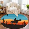 Vibrant Cactus Desert Sunset Round Area Rug Colorful Landscape Pattern Non-Slip Floor Carpet for Living Rooms Boho Home Decor