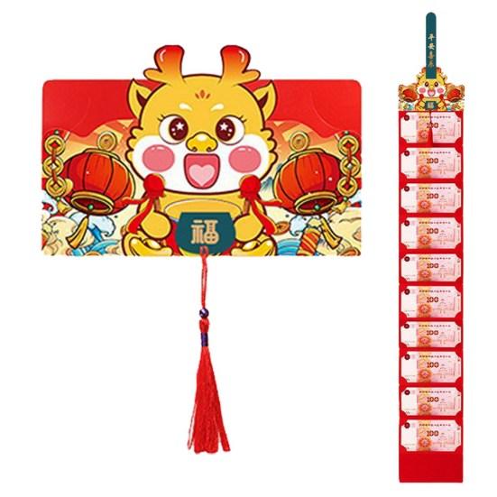 Rote Umschläge für das Sternzeichen Drache 2024, niedliches Cartoon-Design, faltbar mit Quaste, Glücksgeld, roter Umschlag