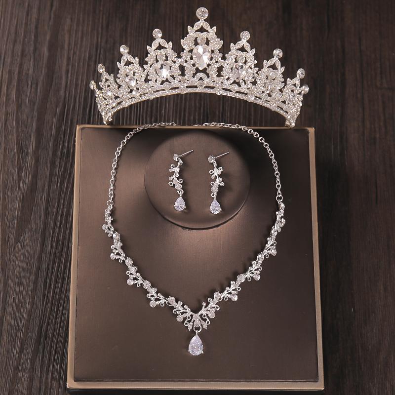 Barock Kostüm Brautschmuck Sets Strass Kristall Tiara Krone Ohrringe Halskette Hochzeit Braut Luxusschmuck Set Party Geschenk
