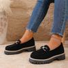 New Large-sized Single Shoes for Women, Metal Flat Thick-soled Casual Loafers
