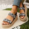 Women's Leopard Print Wedge Sandals Fashion Elastic Cloth Platform Sandals Woman Summer 2025 Lightweight Thick Sole Beach Shoes