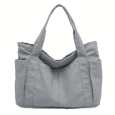 Large Canvas Tote with L Size [pieka] Bag, Lightweight, Pockets, Simple, (gray)