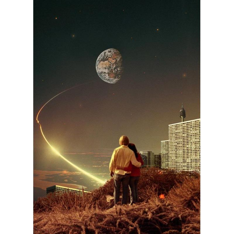 Vinatge Space Collage Night Sky Posters Canvas Painting Galaxy Moon Surrealism Wall Picture for Living Room Decoration At Home