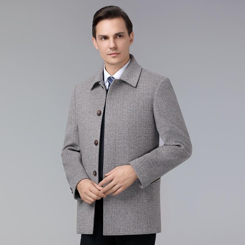 Men's Woolen Coat Mid-length Winter Velvet Thickened Wool Woolen Lapel Dad Coat