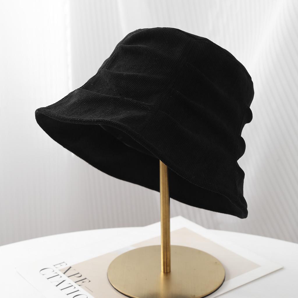 Autumn and Winter Corduroy Bucket Hat Women's Pleated New Face Small Versatile Basin Hat Fashionable Retro Warm Bucket Hat