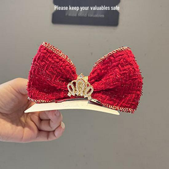 Rote Schleife Prinzessinnenkrone Haarspange für Mädchen - Elegantes Herbst-/Winter-Accessoire