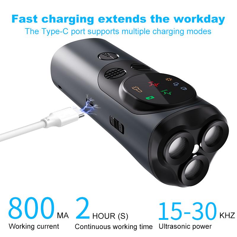 3-Head Ultrasonic Dog Deterrent 20-35kHz Sweep/Constant Freq Strobe Flashlight 800mAh Type-C 2H Work for Walking/Delivery 4