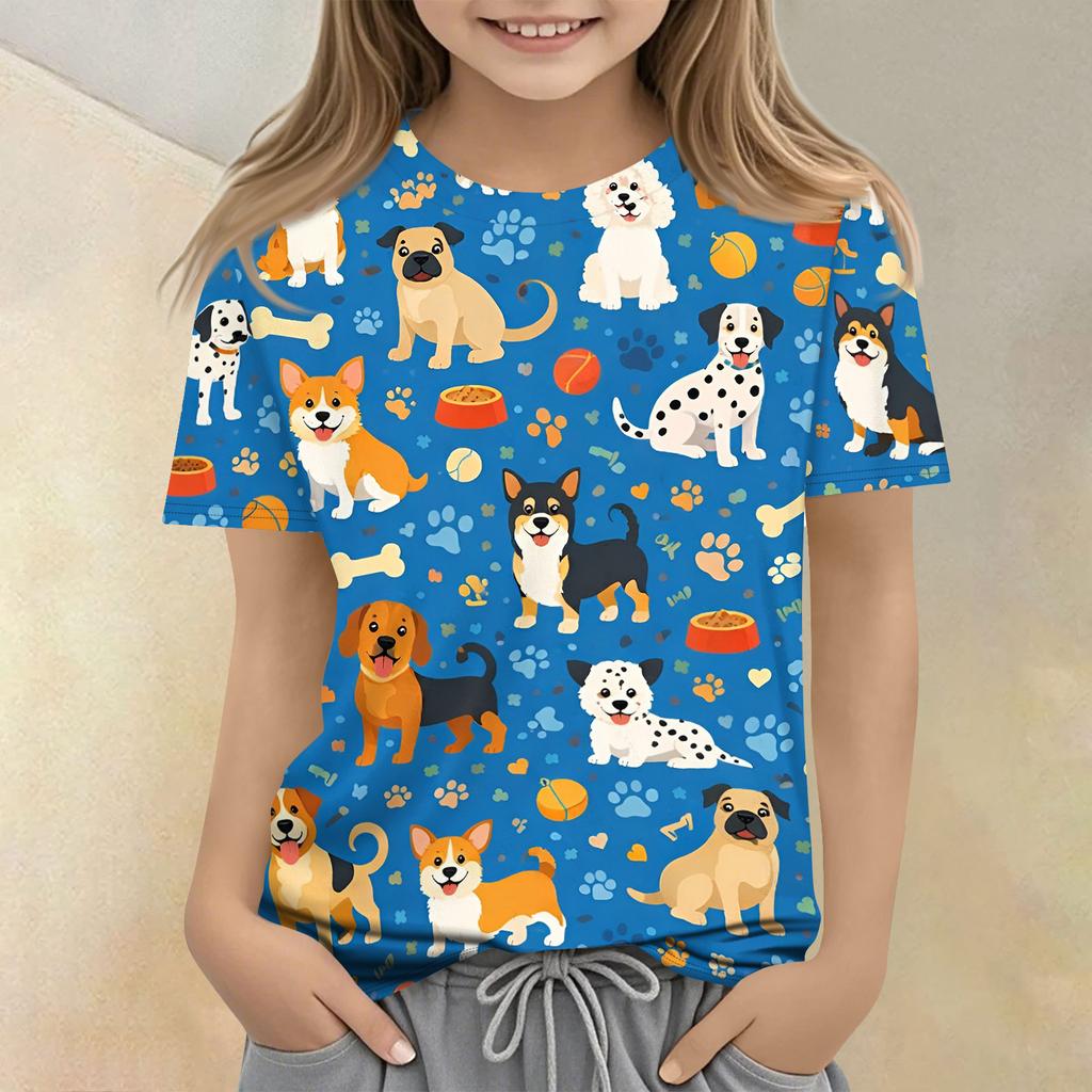 Children's Printed Round Neck Short Sleeved Casual T-shirt