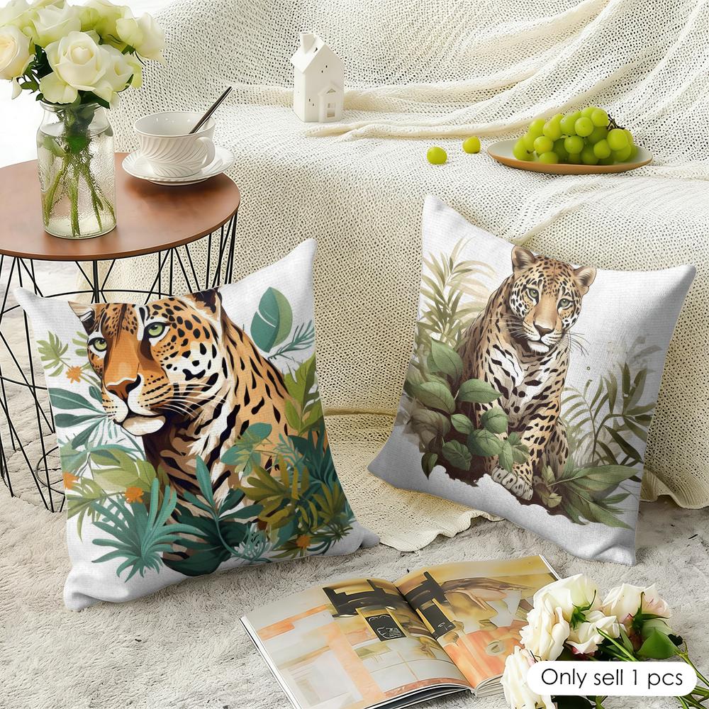 Summer Style Leopard Cushion Cover Natural Linen Organic Fabric DoubleSided Printing Sofa Home Decor Gift Pillow Case