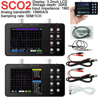SCO2 Dual Channel Digital Oscilloscope 50M Sampling Rate 10MSa/S Analog Bandwidth One Key AUTO 20KB Memory Depth Trigger Functio