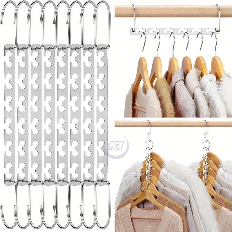 10pcs Metal Space-Saving Clothes Hanger Holder(26cm Silvery) Multi-Hanger Organizer with Magic Hooks Design for Wardrobe Closet