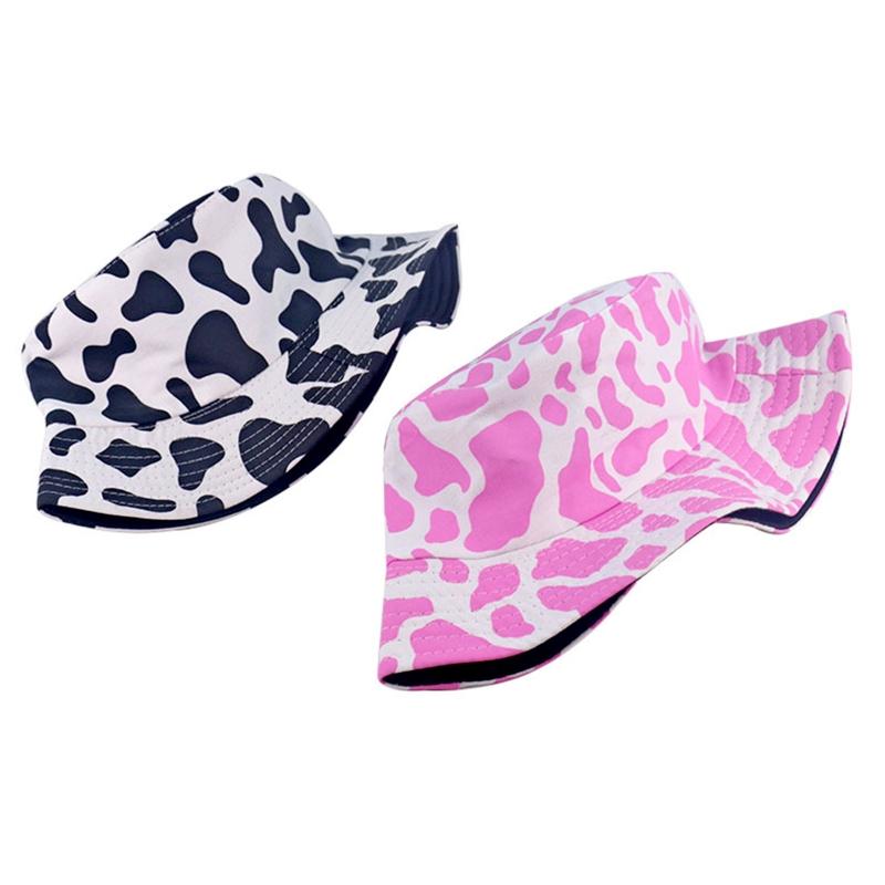 Unisex Harajuku Pink White Cow Print 