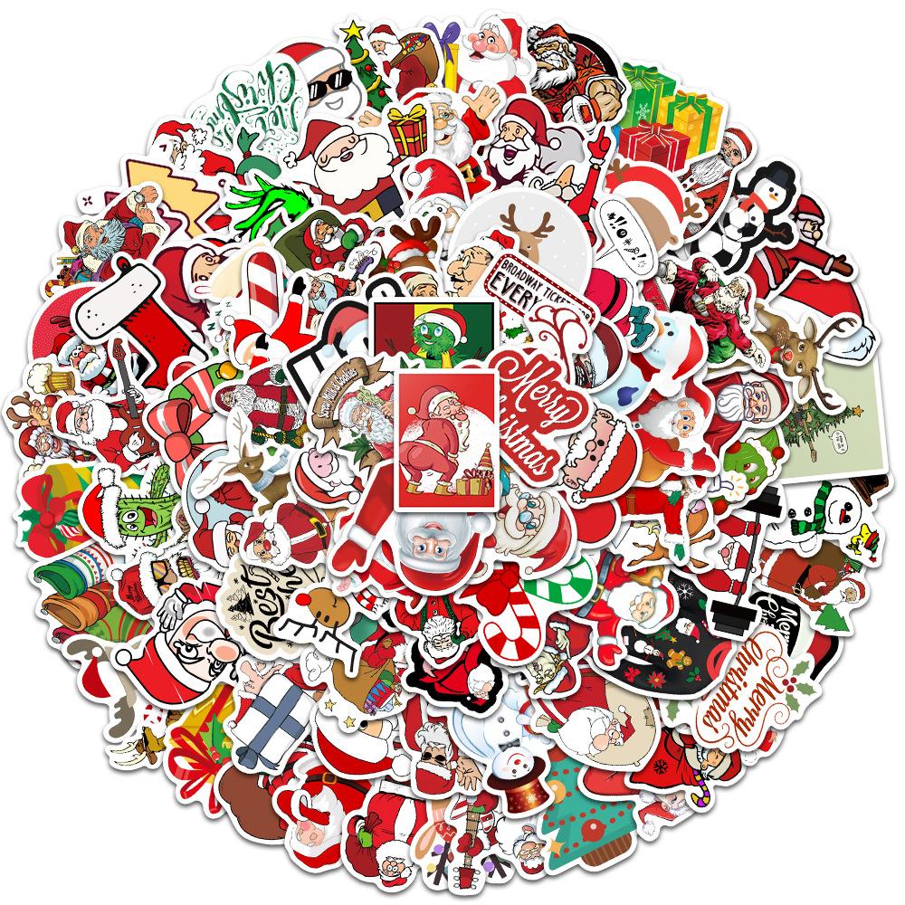 10 30 50 100PCS Cartoon Cute Santa Claus Christmas Graffiti Stickers Scooter Laptop Guitar New Year Decoration Decals Sticker F5