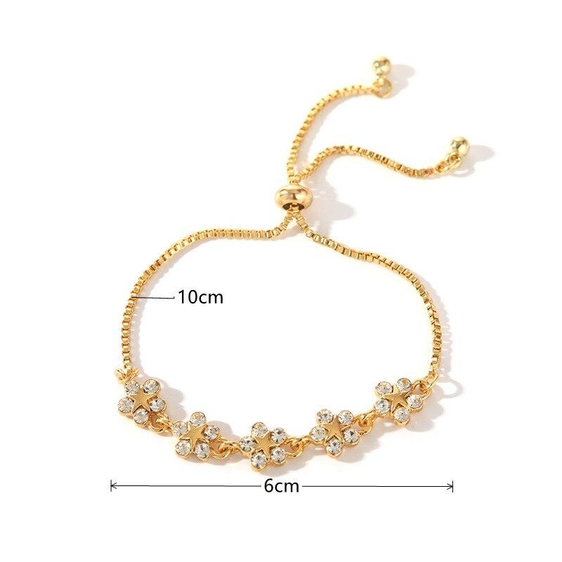 2pcs Gold-color And Silver-plated Bracelets Light Luxury Style Flowers Small Stars Brass Beads Adjustable Jewelry
