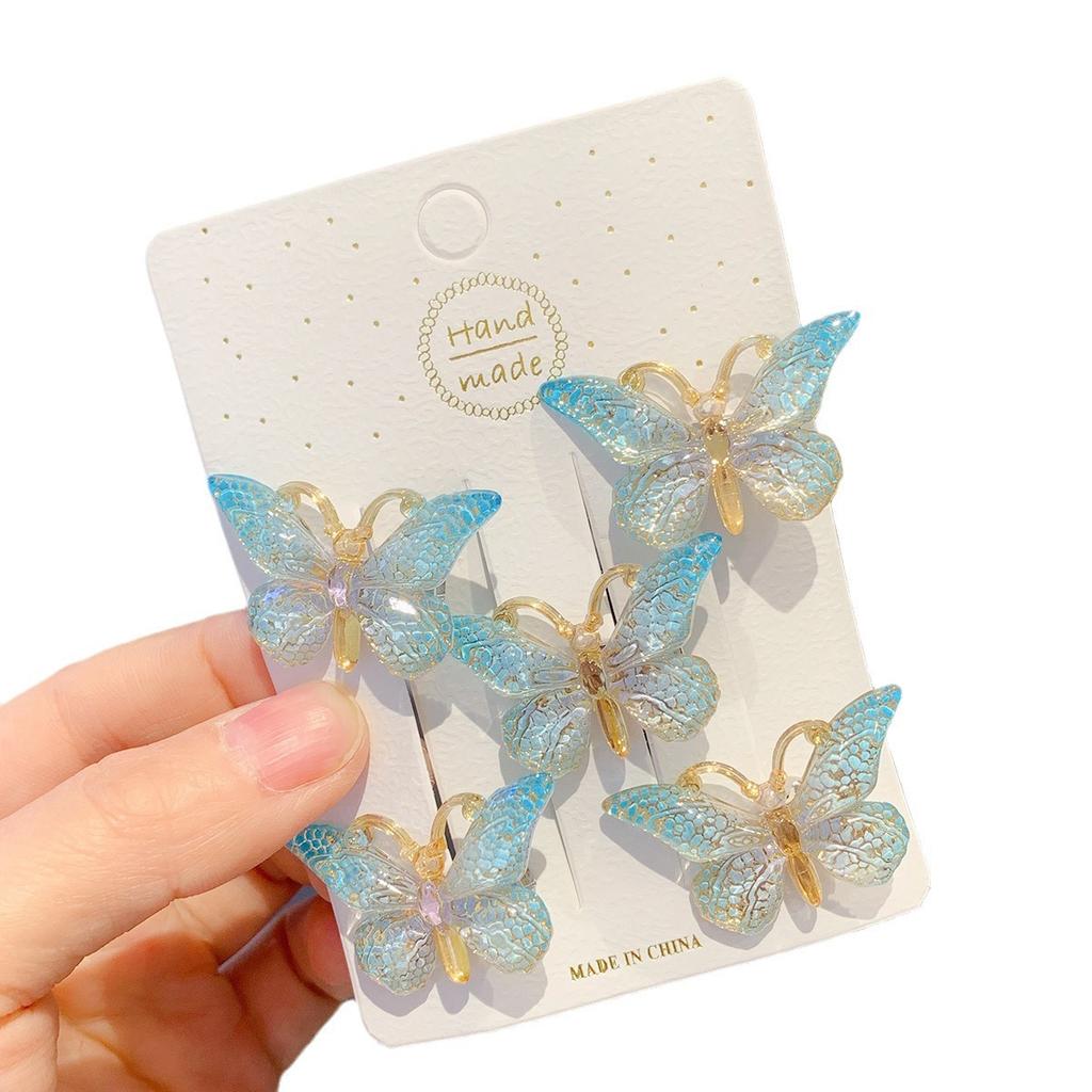 5PCS Colorful Gradient Three-Dimensional Butterfly Hair Clip, Sweet And Fairy Girl Headband, Cute Girl Heart Hair Clip
