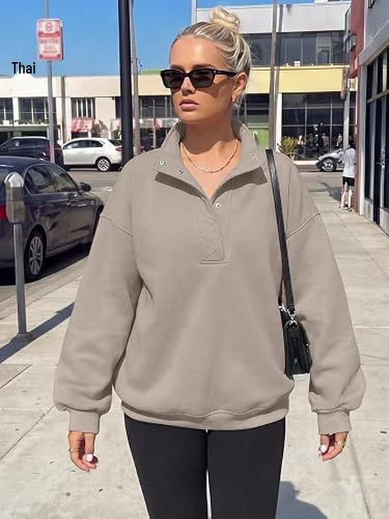 Autumn/Winter Velvet Zipper Pullover Henley Hoodie for Women