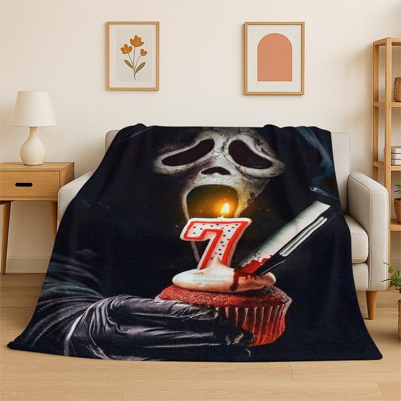 

Horror Movie Character Chucky S-Scream Cartoon Flannel Blanket Soft Warm Throw Blanket for Bedroom Living Room Bed Travel Gift 75x90cm