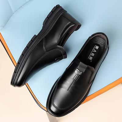 Black Old Man Spring Casual Men's Leather Shoes Soft Sole Non-slip and Wear-resistant, Light and Breathable, One-pedal Men's Shoes Low-top