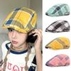 Dopamine Style Plaid Beret Hat Lattice Flat Peaked Cap Elegant Lattice Sun Hat  Travel