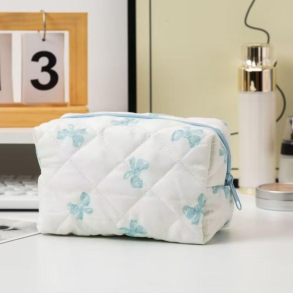 Large Capacity Plaid Bow Pattern Stationery Bag Lightweight Coin Purse Makeup Storage Bag Office