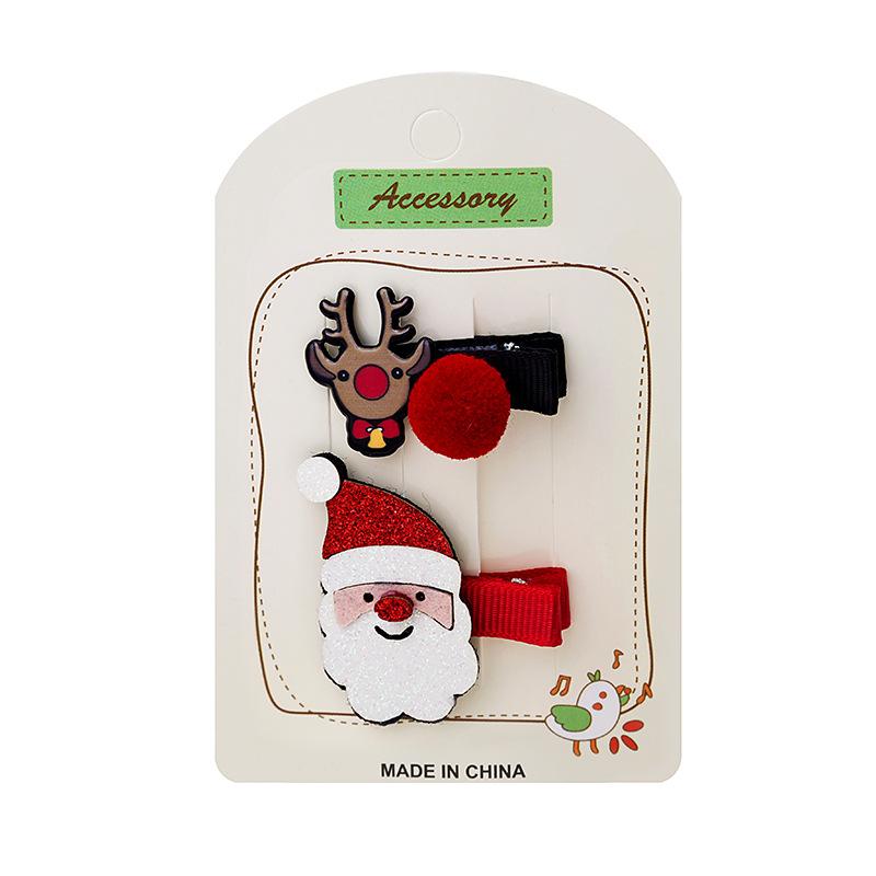 Children S Christmas Hairpin One-Word Clip Edge Clip, Cute Elk Snowman Christmas Tree Set Hair Accessories