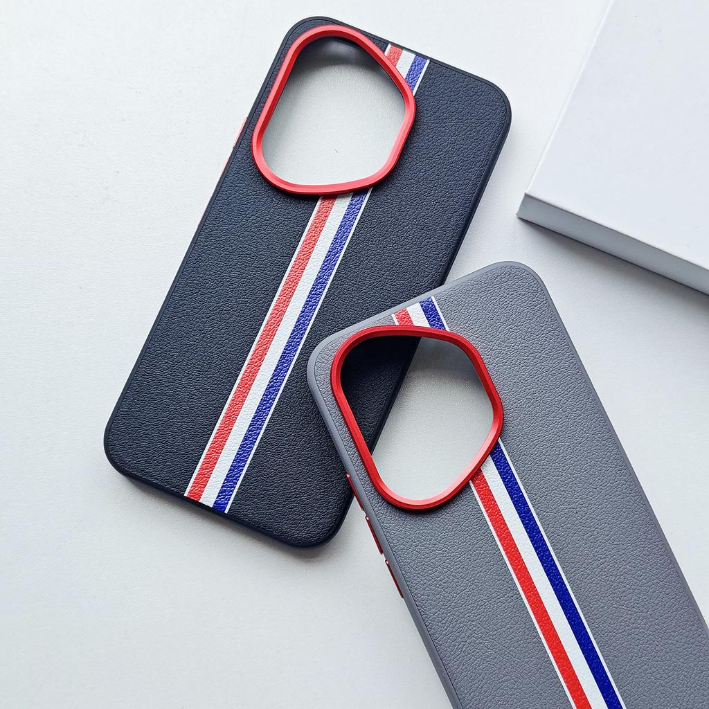 New Trendy Plain Leather Striped Case for Honor 400 Honor 400 Pro Three-color Vertical Stripe Matte Leather Phone Case
