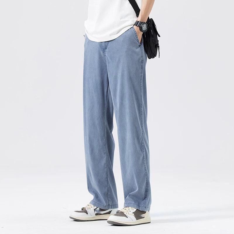 Pantaloni largi casual cu talie elastică pentru bărbați, vară, lyocell moale respirabil, pantaloni drepți