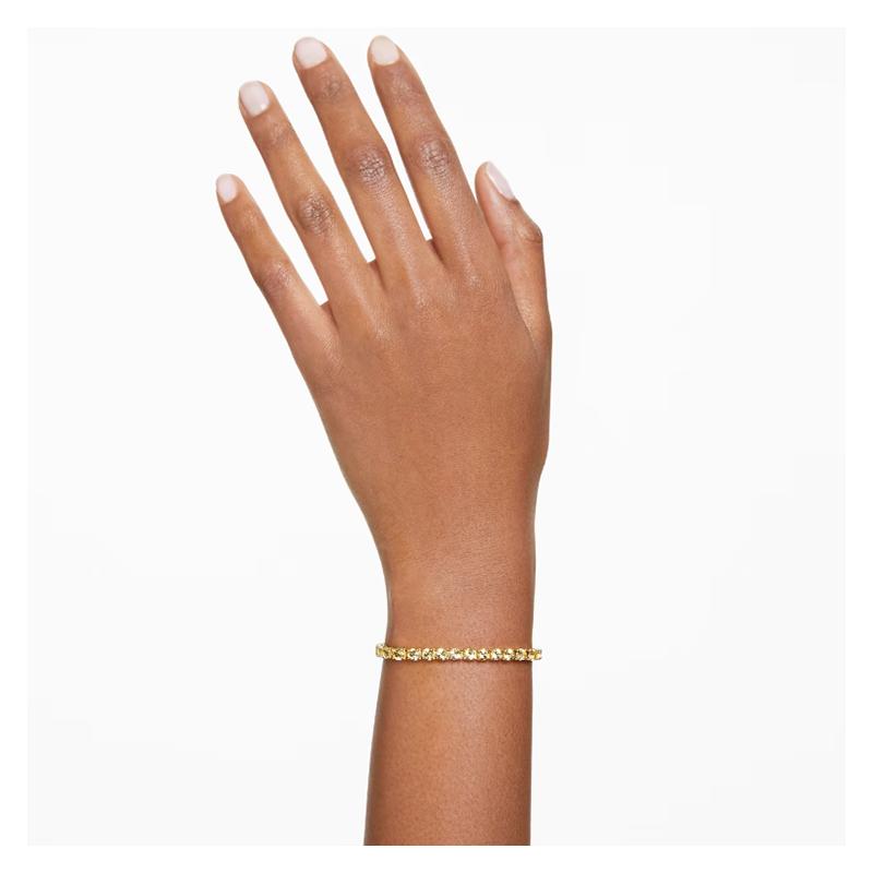 Swarovski Matrix Tennis Round Cut Yellow Crystal Cubic Zirconia Bracelet Women's Gold Yellow S