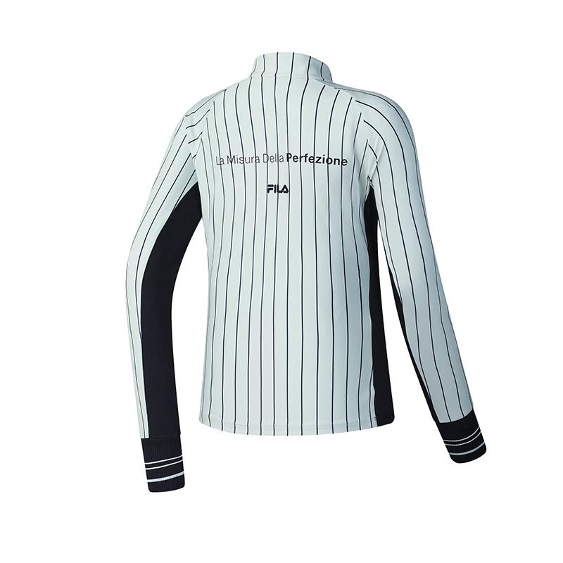 FILA Fitted Striped Stand Collar Long Sleeve T-Shirt Women Tops A11W513222FZB