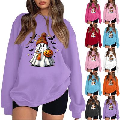 Women's Round Neck Long Sleeve Pullover Halloween Printed Top Sweatshirt