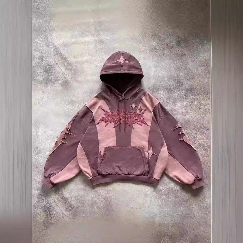 American Street Style English Embroidery Patchwork Hoodie New Trendy Unisex Loose Sweatshirt goods in stock L