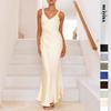 European and American Women's Clothing New Suspender Satin Dress One-word Shoulder Design Dress Dress Explosion