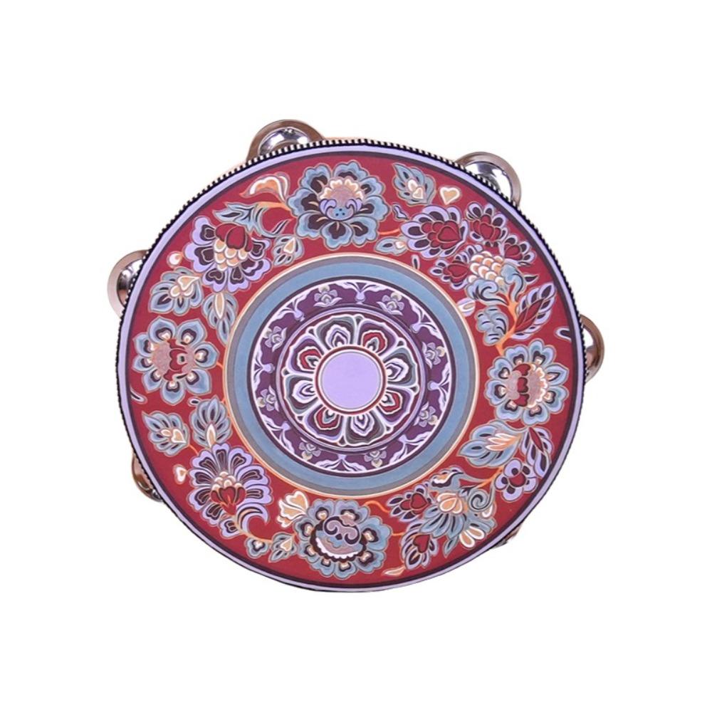 8 Inch Tambourine for Adults Metal Jingles Wooden Tambourine Handheld Drum  for Band Performance
