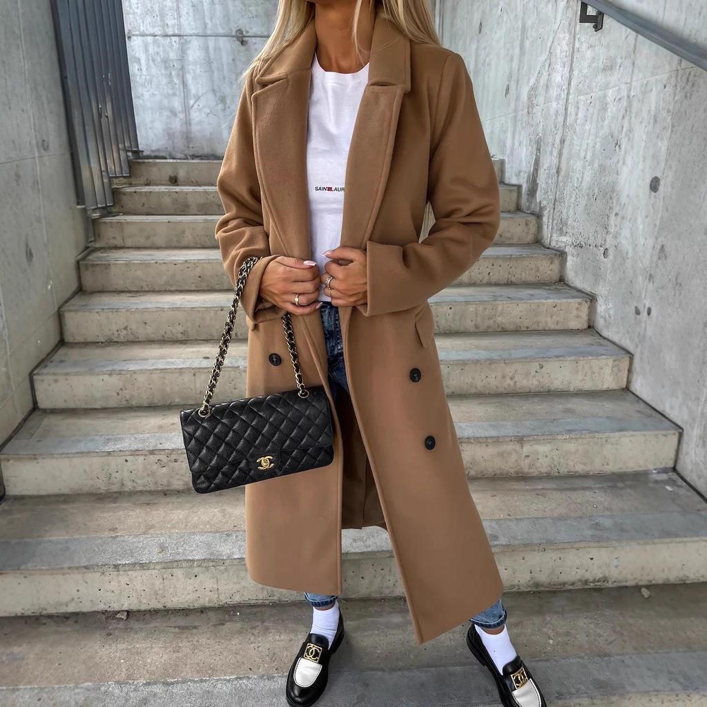 Minimalist Long Sleeve Turn-Down Collar Woolen Coat for Women - Autumn/Winter 2023 Bestseller