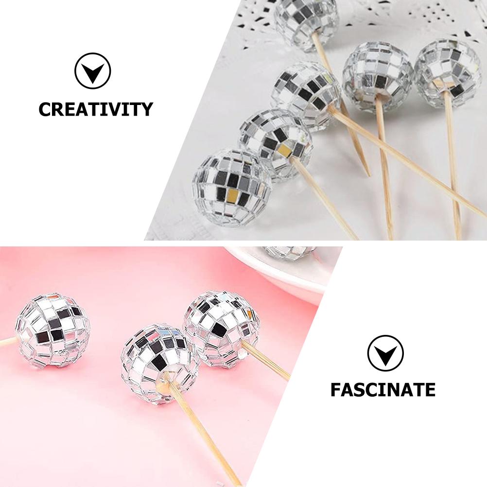 12 Pcs Disco Cake Sign Cupcake Decoration Ball Gold Wedding Insert Inset Wood + Glass Decorative Pick Baby Birthday Topper