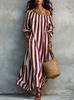 2026 Autumn New Striped Shoulder European and American Women's Clothing Popular Station Holiday Dress