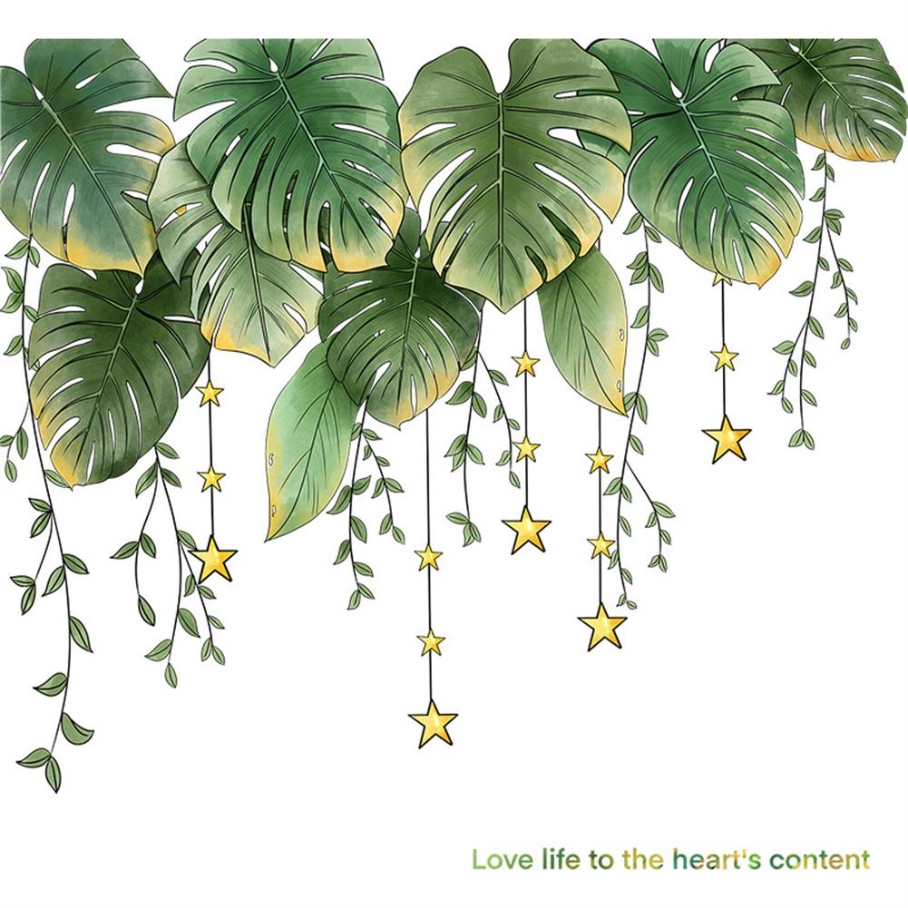 2 Sheets Tropical Green Leaves Wall Stickers Self-adhesive Wall Decal Murals Wallpaper For Home Living Room Decoration