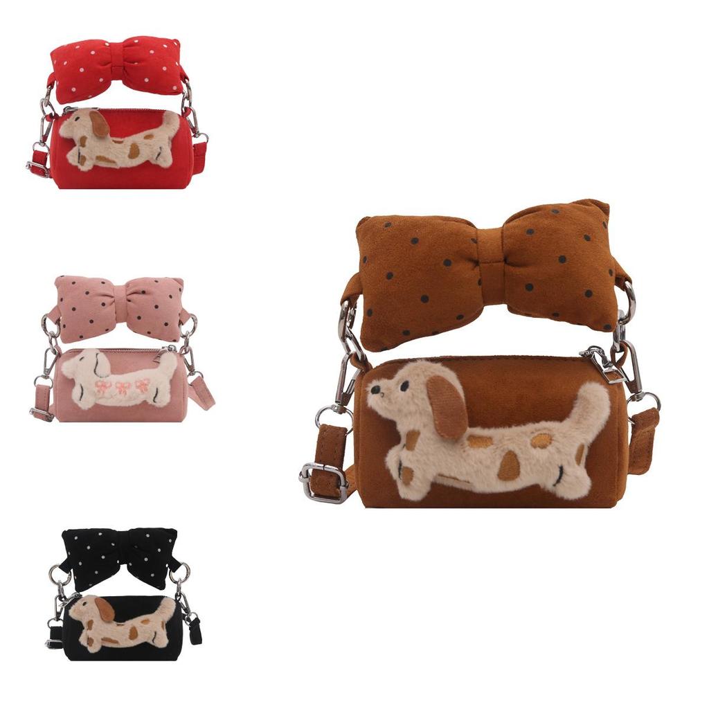 Adorable Cartoon Dog Girls Shoulder Bag With Bow And Dog Decoration For Kids School