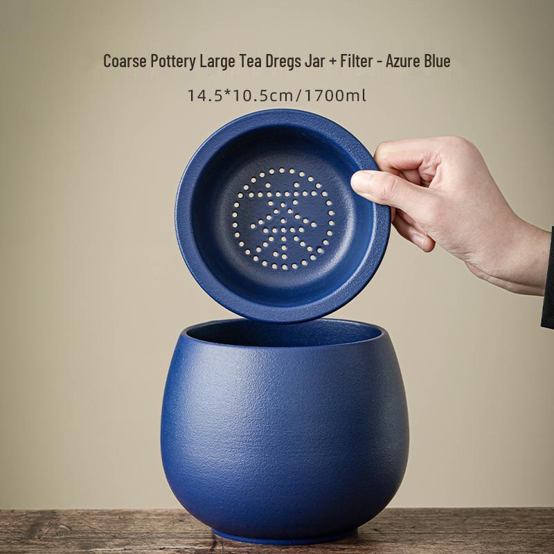 Large Ceramic Tea Waste Jar with Filter - Desktop Trash Can for Tea Dregs & Water Disposal