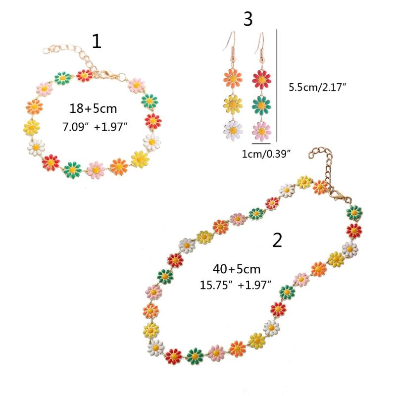 Painted Flower Choker Small Daisy Necklace Adjustable Clavicle Chain for Women Girls Handmade Bracelet Earrings Jewelry