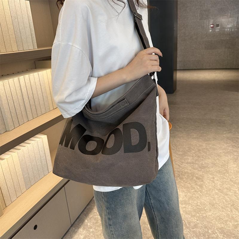Retro Large-capacity Canvas Bag, Street Trend Simple Letter Bag, Fashionable Personality Shoulder Messenger Bag