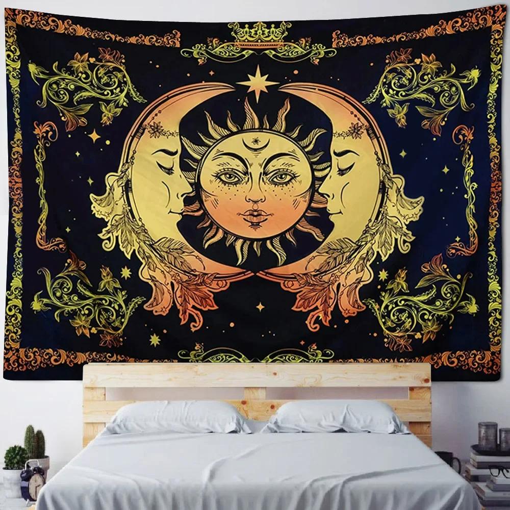 Sun God Art Tapestry Hippie Sun Moon Wall Tapestry Home Aesthetics Decoration Wall Cloth Beach Towel Tablecloth Bed Sheet