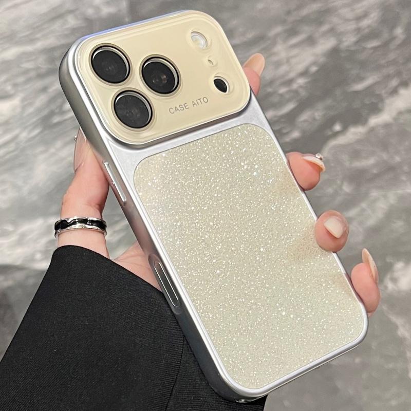 Aurora Glitter Gradient Case For iPhone 17 16 15 14 13 Pro Max Plating Armor Shockproof Shiny Crystal Large Window Cover