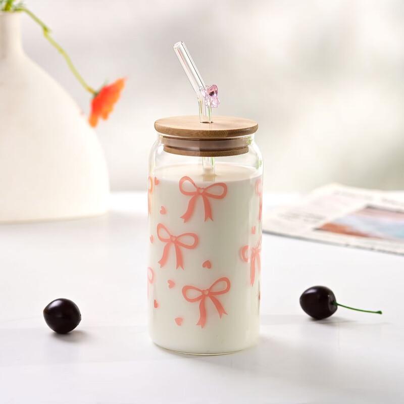 

Shangqi 450ml Bow-Knot High Borosilicate Glass Straw Cup