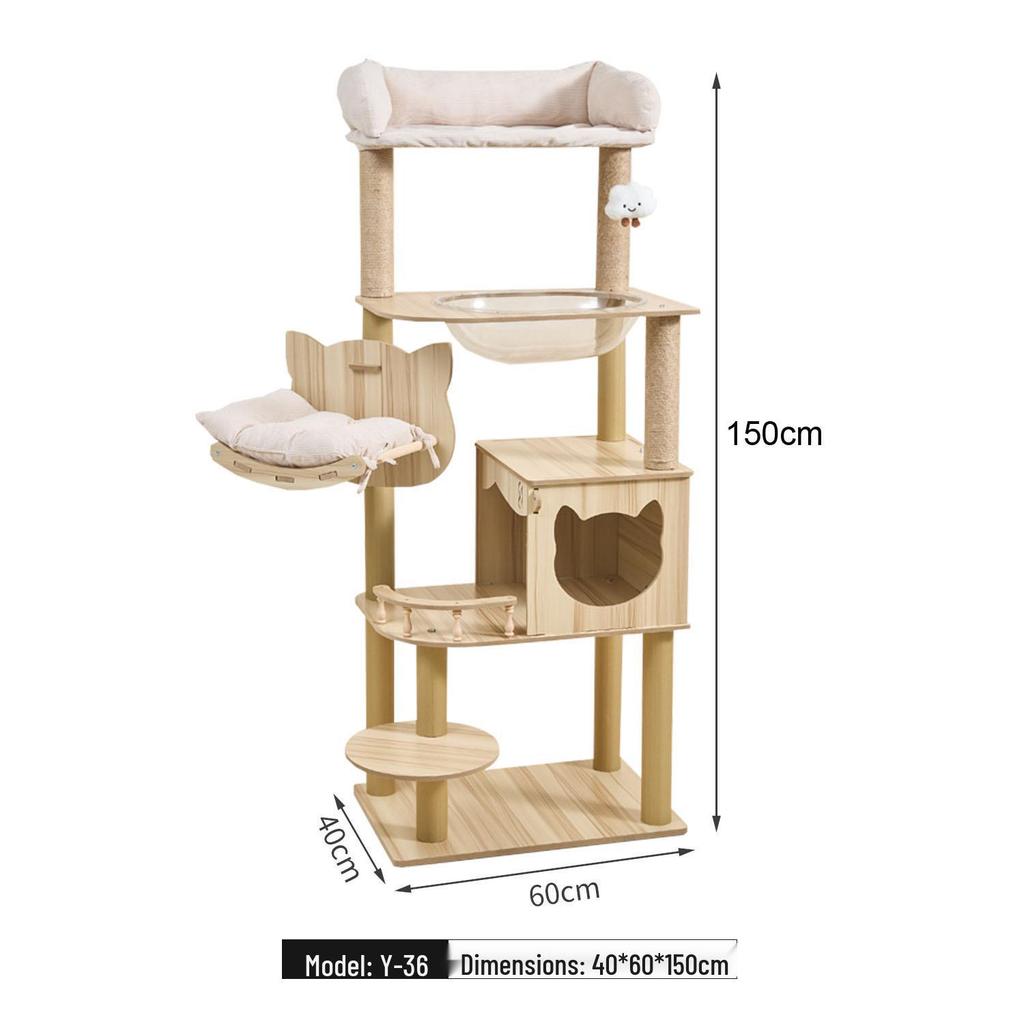 Multifunctional Cat Tree: Climbing Frame, Bed, Scratching Post, Jumping Platform, Large Villa, Capsule, Space-Saving