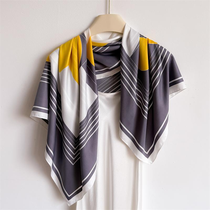 Premium retro oblique silk scarf large square scarf fashionable versatile printing imitation silk dust-proof shawl headscarf scarf