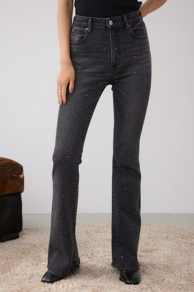 AZUL by moussy AZUL DENIM Rhinestone Flared Denim Size Women's Pants, 250IAC12-0281, M/L/BLK